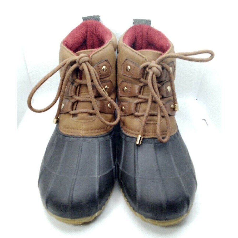 Tommy Hilfiger Duck Boots Womens 8M Brown Navy Blue Red Lace Up Ankle